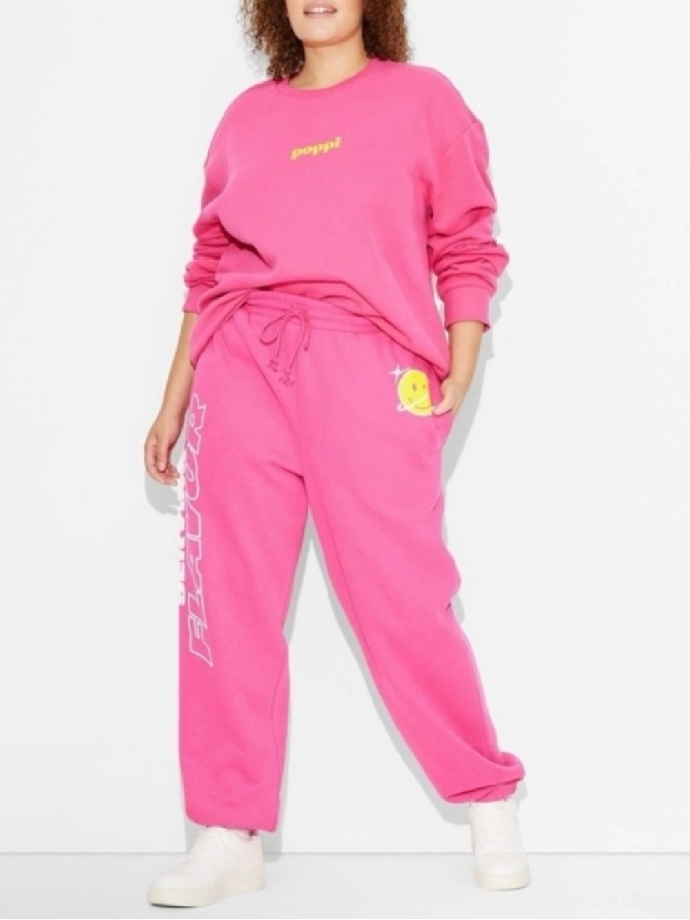Poppi Bright Pink Jogger Sweatpants with Graphic Women’s XL